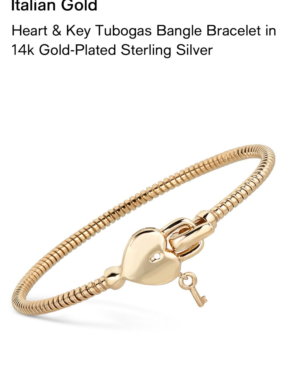 14k Gold-Plated Heart & Key Tubogas Bangle Bracelet - Gold